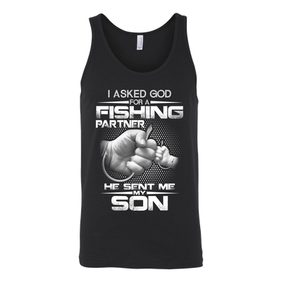 I-Asked-God-for-a-Fishing-Partner-He-Sent-Me-My-Son-Shirts-fishing-shirts-son-shirts-dad-shirt-father-shirt-fathers-day-gift-new-dad-gift-for-dad-funny-dad shirt-father-gift-new-dad-shirt-anniversary-gift-family-shirt-birthday-shirt-funny-shirts-sarcastic-shirt-best-friend-shirt-clothing-women-men-unisex-tank-tops