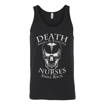 Death-Smiles-at-Everyone-Nurses-Smile-Back-Shirts-nurse-shirt-nurse-gift-nurse-nurse-appreciation-nurse-shirts-rn-shirt-personalized-nurse-gift-for-nurse-rn-nurse-life-registered-nurse-clothing-women-men-unisex-tank-tops