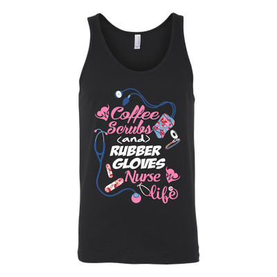 Coffee-Scrubs-and-Rubber-Gloves-Nurse-Life-Shirts-nurse-shirt-nurse-gift-nurse-nurse-appreciation-nurse-shirts-rn-shirt-personalized-nurse-gift-for-nurse-rn-nurse-life-registered-nurse-clothing-women-men-unisex-tank-tops