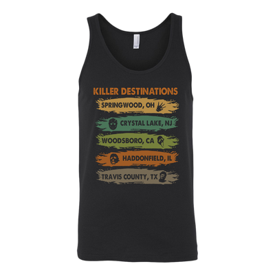 Killer Destinations Springwood Crystal Lake Woodsboro Haddonfield Travis County Shirt, Horror Shirt