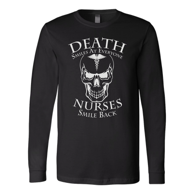 Death-Smiles-at-Everyone-Nurses-Smile-Back-Shirts-nurse-shirt-nurse-gift-nurse-nurse-appreciation-nurse-shirts-rn-shirt-personalized-nurse-gift-for-nurse-rn-nurse-life-registered-nurse-clothing-women-men-long-sleeve-shirt