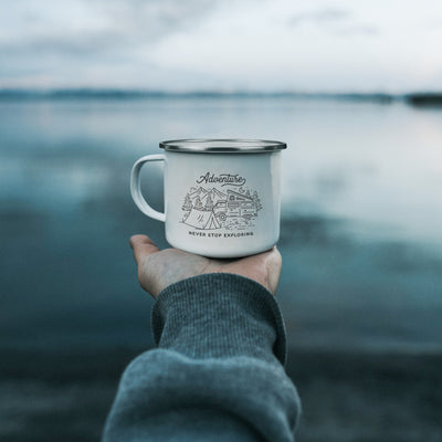 Adventure Never stop exploring mug, camping mug, outdoor mug, enamel mug