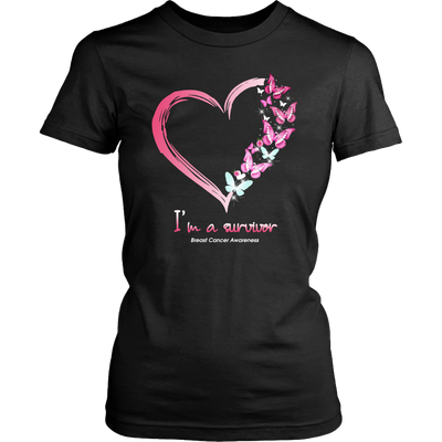 I'M A SURVIVOR BREAST CANCER AWARENESS HEART BUTTERFLY SHIRTs