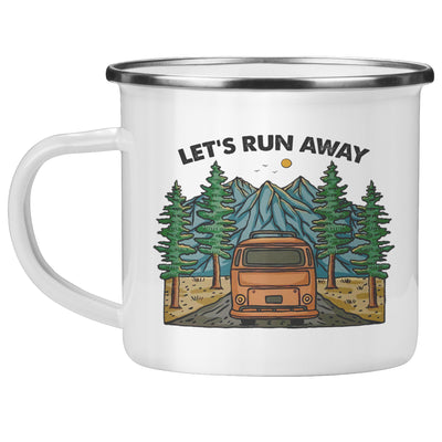Que Sera Sera mug, camping mug, enamel mug, outdoor mug