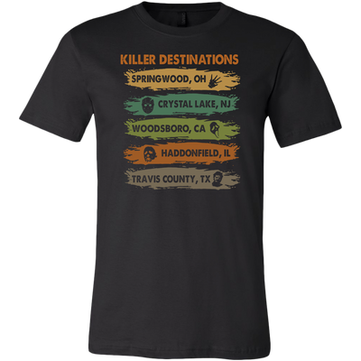 Killer Destinations Springwood Crystal Lake Woodsboro Haddonfield Travis County Shirt, Horror Shirt