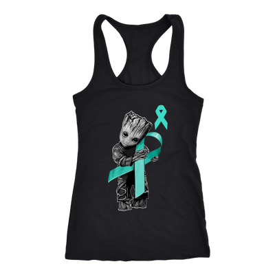 Baby-Groot-Hug-Teal-Ribbon-Shirt-breast-cancer-shirt-breast-cancer-cancer-awareness-cancer-shirt-cancer-survivor-pink-ribbon-pink-ribbon-shirt-awareness-shirt-family-shirt-birthday-shirt-best-friend-shirt-clothing-women-men-racerback-tank-tops