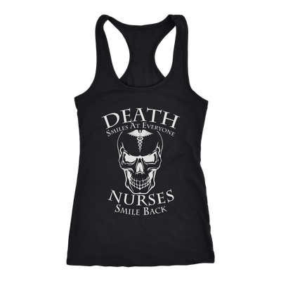 Death-Smiles-at-Everyone-Nurses-Smile-Back-Shirts-nurse-shirt-nurse-gift-nurse-nurse-appreciation-nurse-shirts-rn-shirt-personalized-nurse-gift-for-nurse-rn-nurse-life-registered-nurse-clothing-women-men-racerback-tank-tops