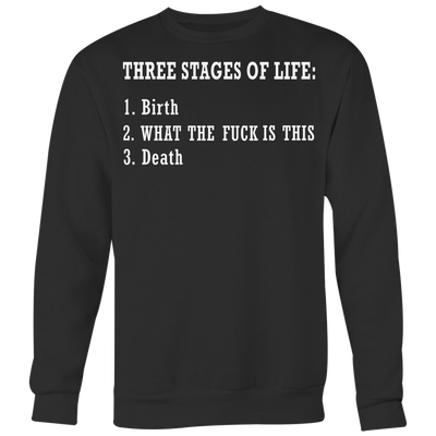 Three-Stages-of-Life-Birth-What-The-Fuck-is-This-Death-Shirt-funny-shirt-funny-shirts-sarcasm-shirt-humorous-shirt-novelty-shirt-gift-for-her-gift-for-him-sarcastic-shirt-best-friend-shirt-clothing-women-men-sweatshirt